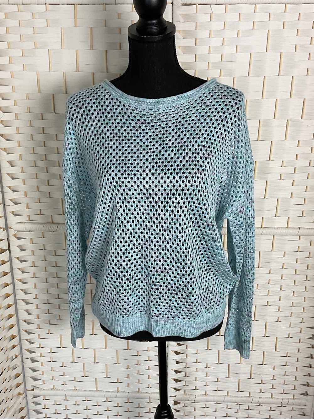 JohnPaulRichard Light Blue Open-Weave Crewneck Sweater